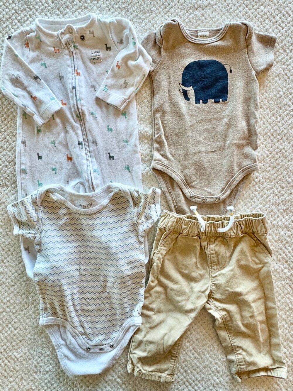 Mixed Lot 3-6 months Neutrals 4-pc Footed Sleeper + 2 Bodysuits + Pants